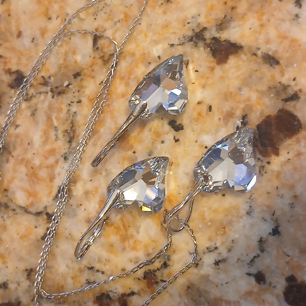 Italian Genuine Sterling Silver Heart Necklace & Earrings Set